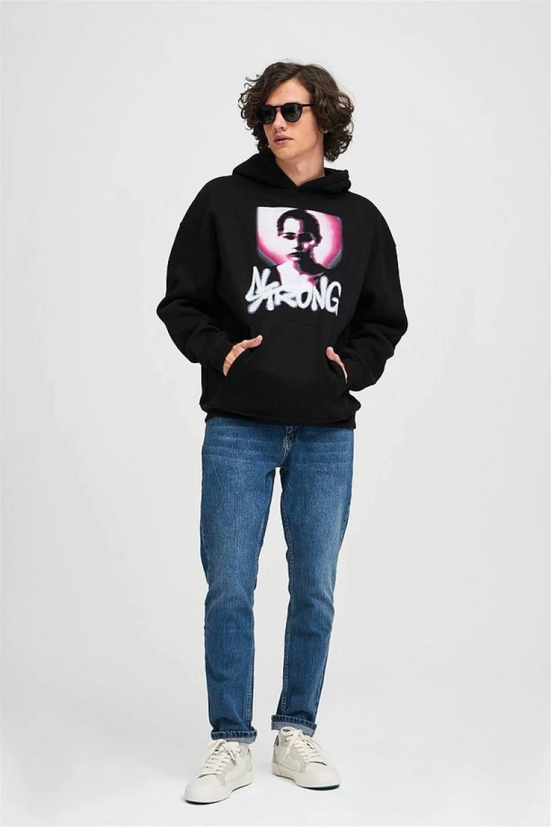 Unisex Strong Sweatshirt Hoodie Siyah