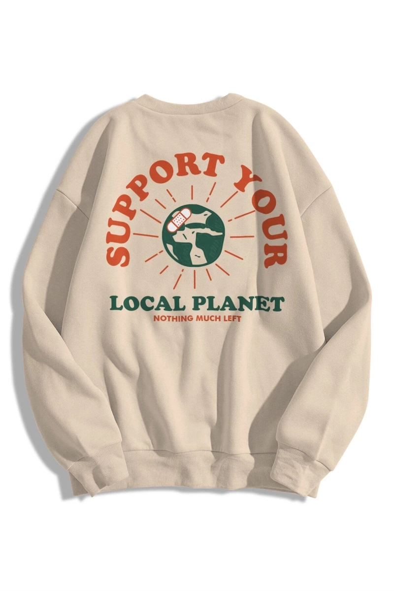 Unisex Support Your Planet Bisiklet Yaka Sweatshirt Hoodie