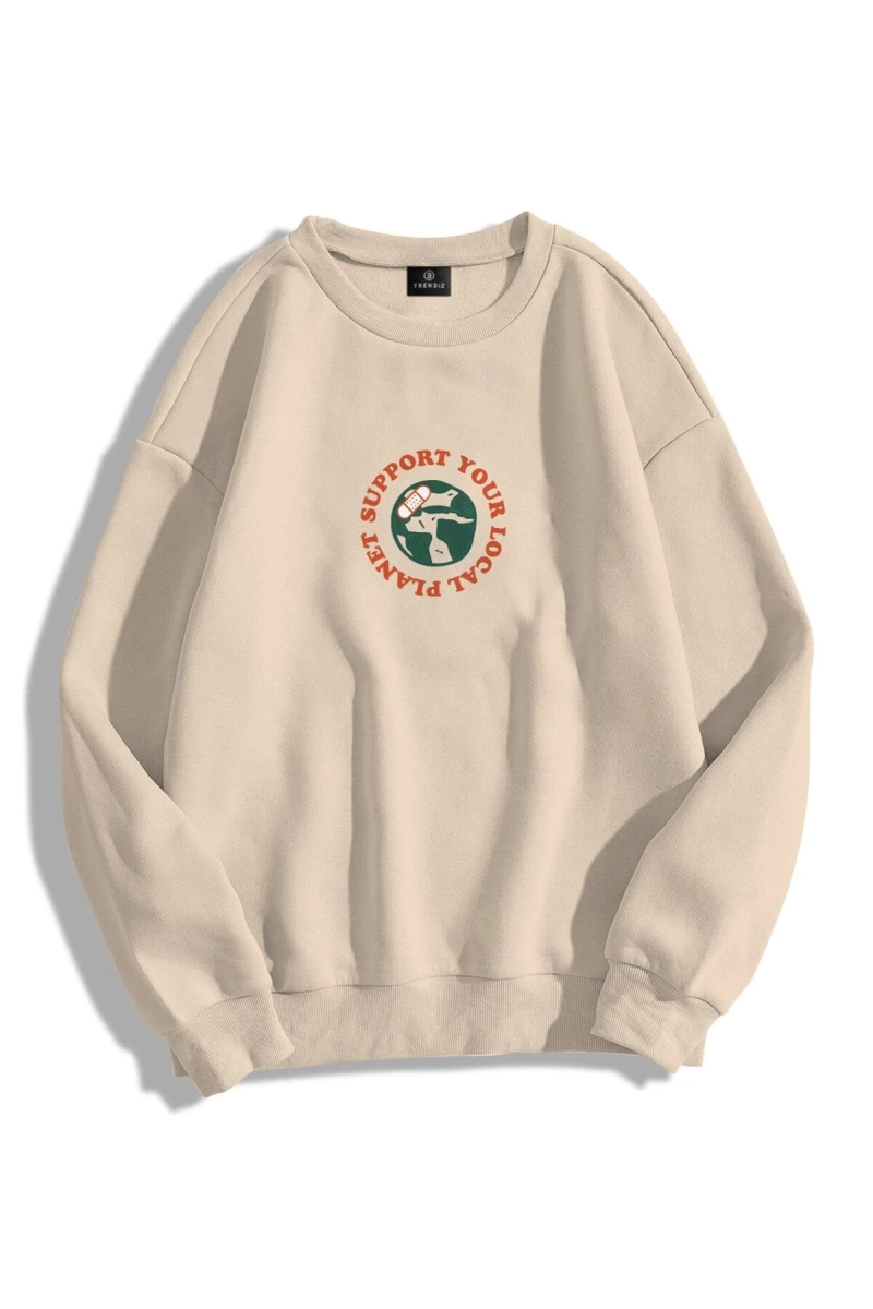 Unisex Support Your Planet Bisiklet Yaka Sweatshirt Hoodie