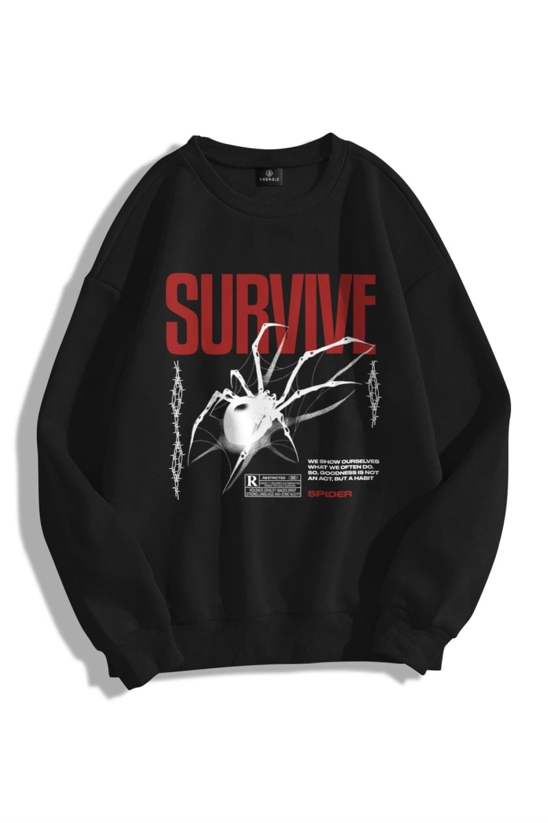 Unisex Survive Bisiklet Yaka Sweatshirt