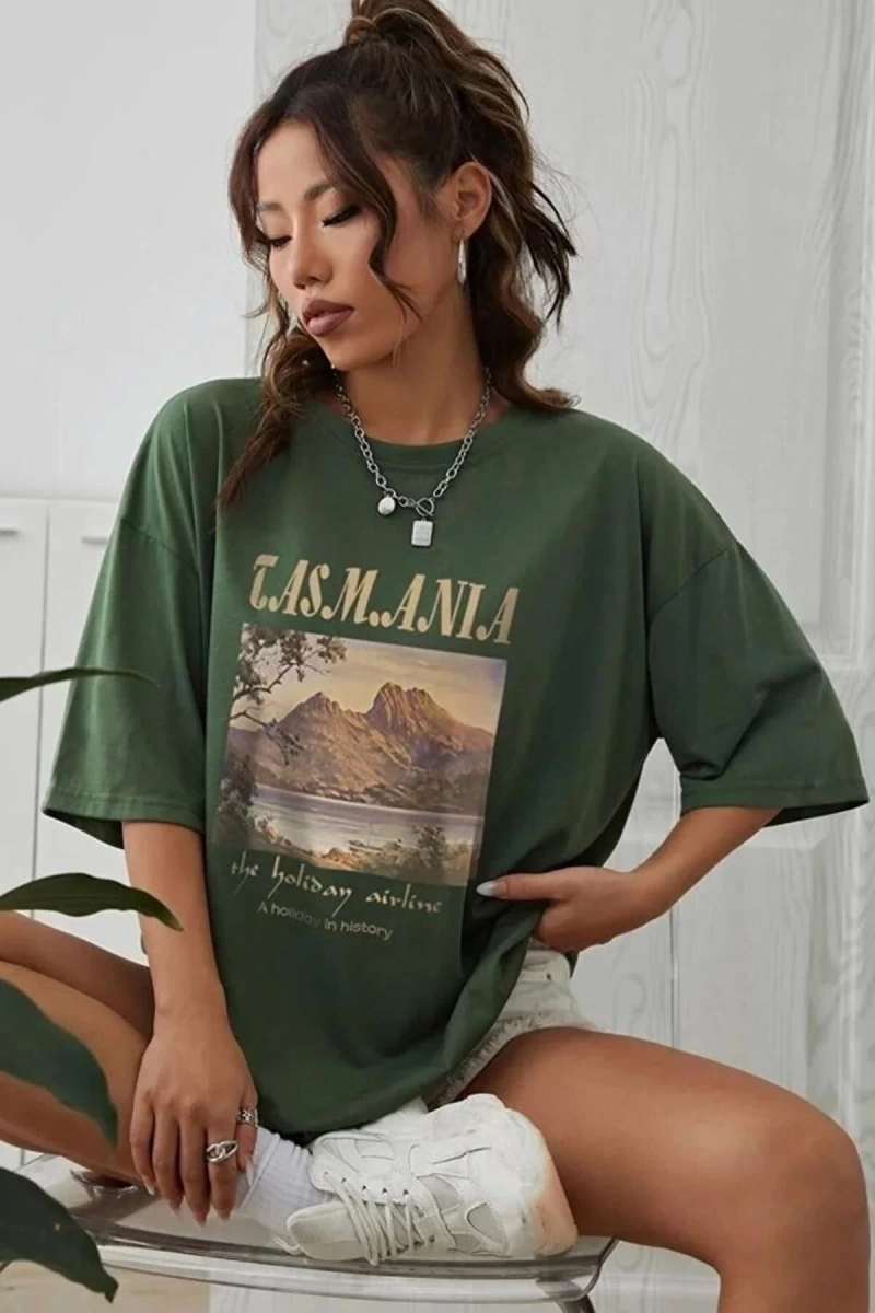 Unisex Tasmania Baskılı T-shirt