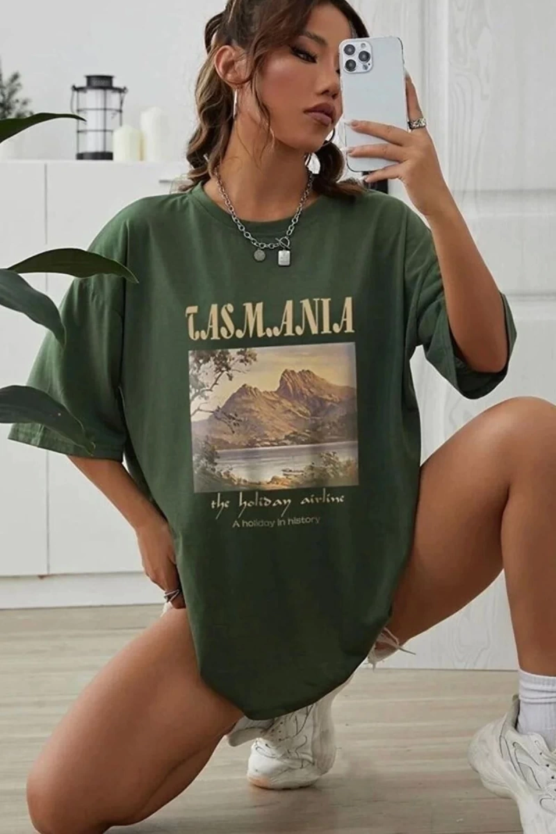 Unisex Tasmania Baskılı T-shirt