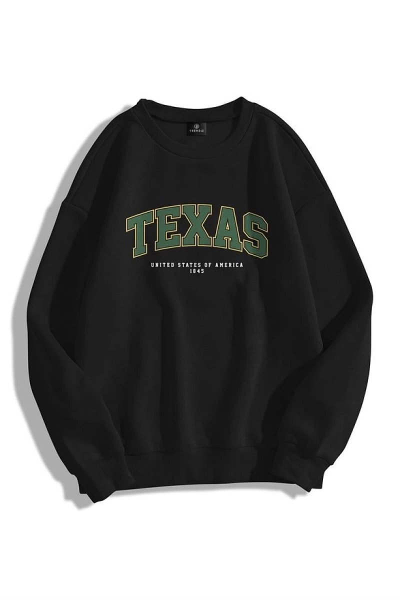 Unisex Texas Bisiklet Yaka Sweatshirt Siyah