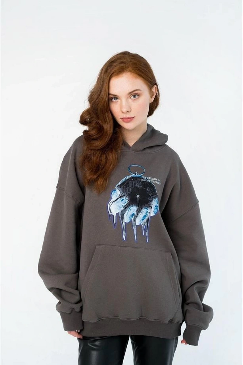 Unisex Time Flies Sweatshirt Hoodie Gri