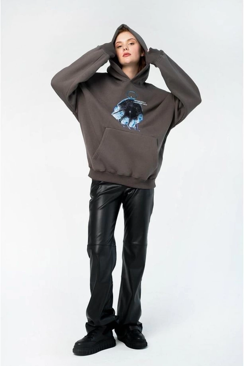 Unisex Time Flies Sweatshirt Hoodie Gri