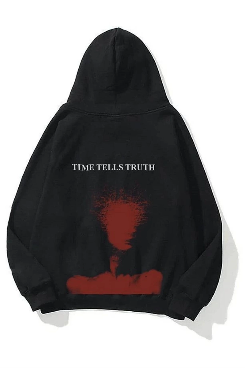 Unisex Time Tells Truth Sweatshirt Hoodie Siyah
