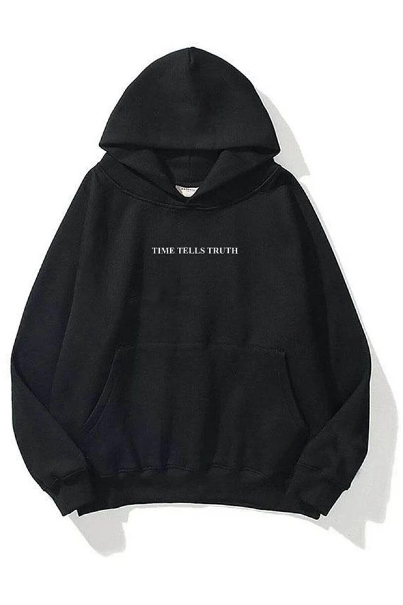 Unisex Time Tells Truth Sweatshirt Hoodie Siyah