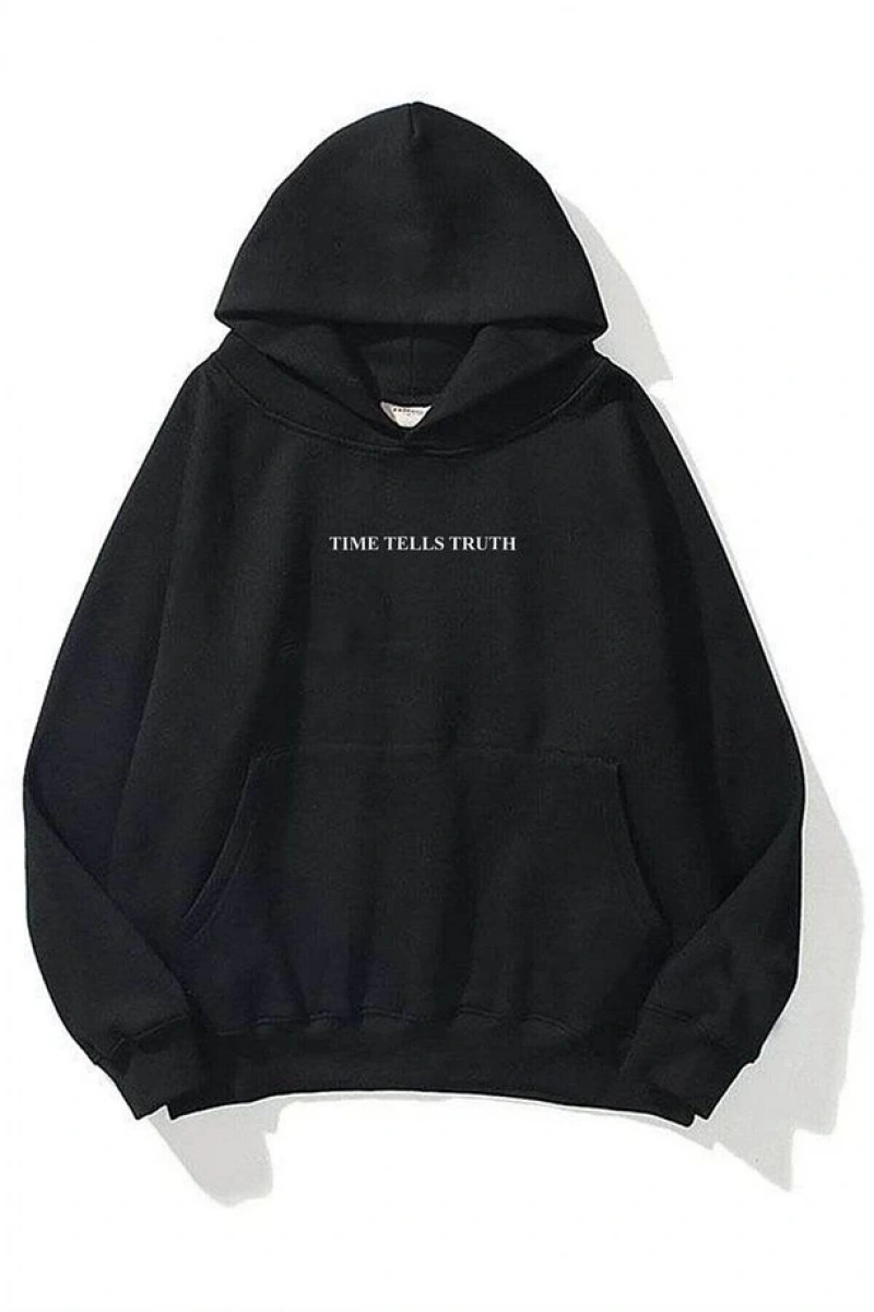 Unisex Time Tells Truth Sweatshirt Hoodie Siyah