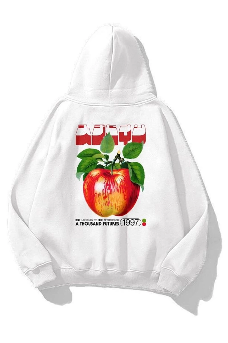 Unisex Tokyo Apple Sweatshirt Beyaz