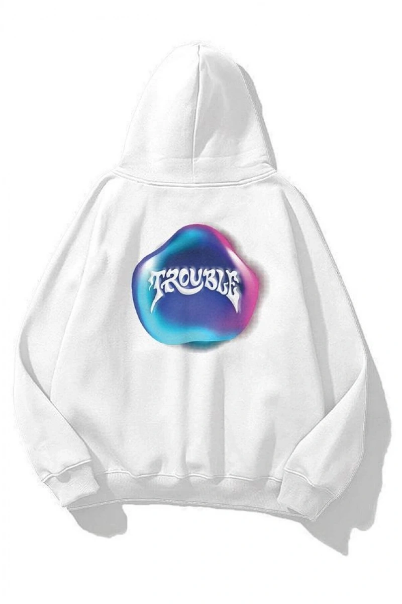 Unisex Trouble Sweatshirt Beyaz
