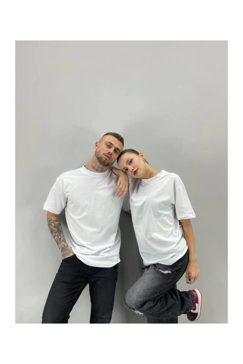 Unisex Tshirt Beyaz Tom Ve Jerry Baskılı Sevgili Çift Kombini 2 li Set