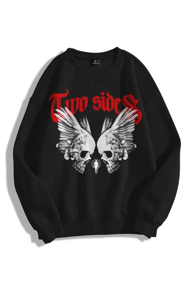 Unisex Two Sides Bisiklet Yaka Sweatshirt