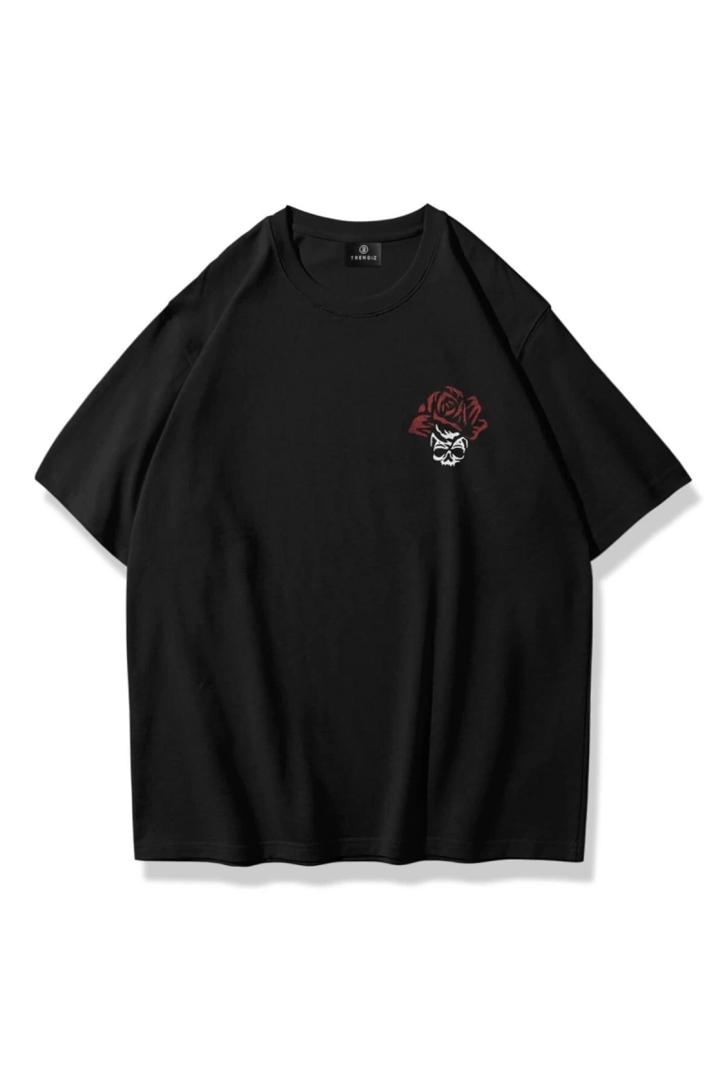 Unisex Vertigo Flowers Tshirt Siyah