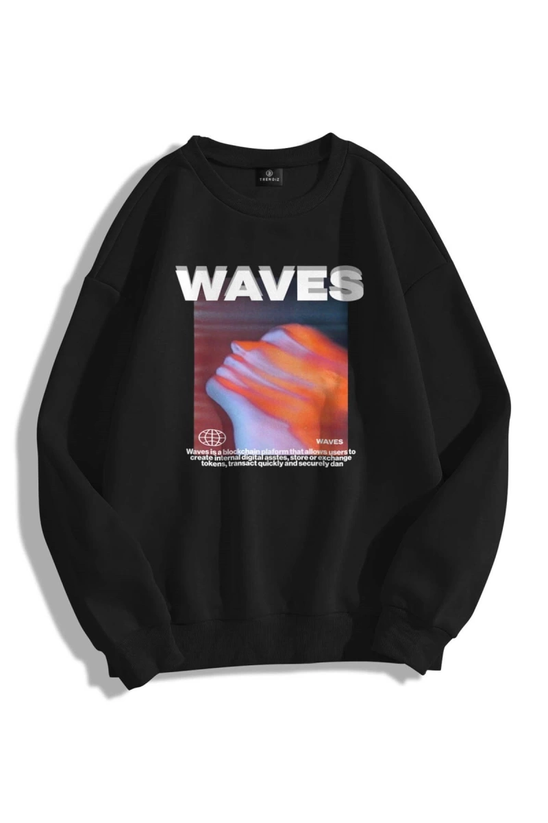 Unisex Waves Bisiklet Yaka Sweatshirt