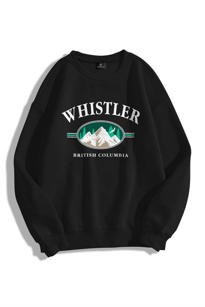 Unisex Whistler Bisiklet Yaka Sweatshirt Siyah