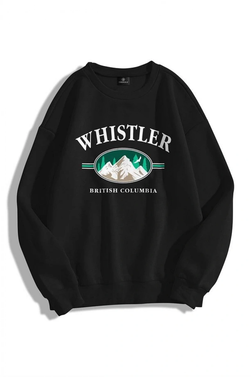 Unisex Whistler Bisiklet Yaka Sweatshirt Siyah