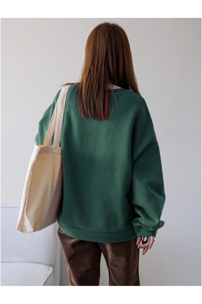 Unisex Yeşil Vacation Joy Wake Baskılı Oversize Bisiklet Yaka Sweatshirt
