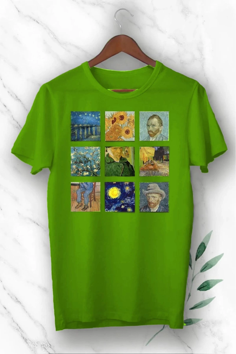 Unixes Siyah Art Van Gogh Portre Kolaj Baskılı T-shırt
