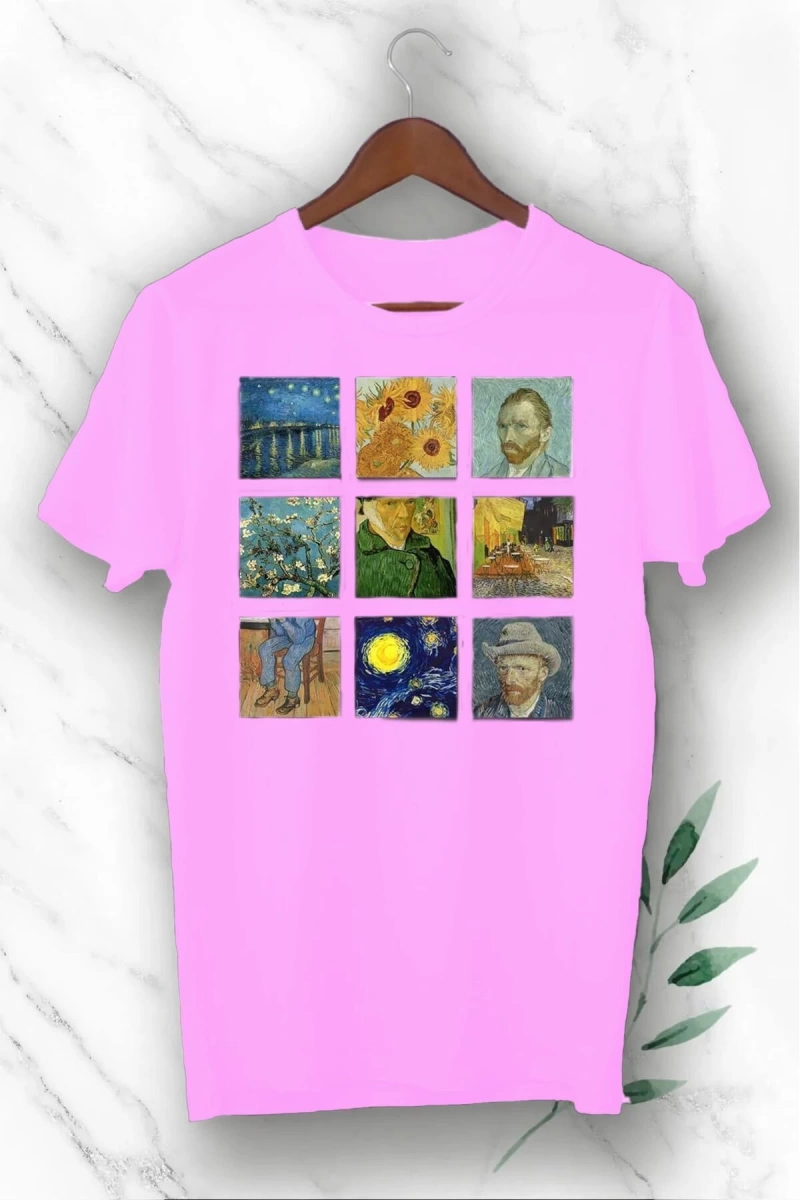 Unixes Siyah Art Van Gogh Portre Kolaj Baskılı T-shırt