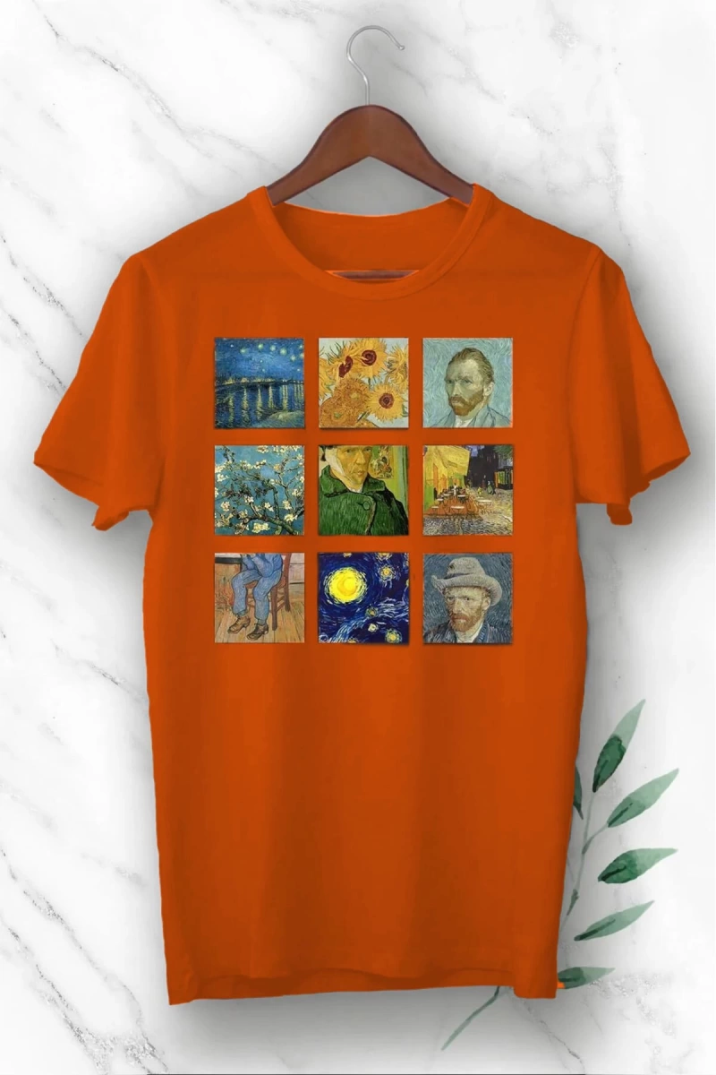 Unixes Siyah Art Van Gogh Portre Kolaj Baskılı T-shırt