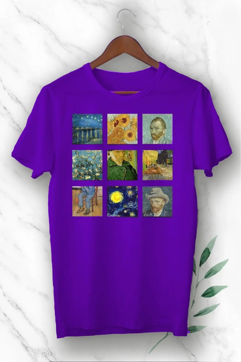Unixes Siyah Art Van Gogh Portre Kolaj Baskılı T-shırt
