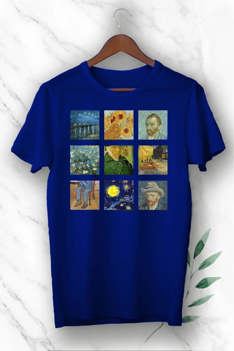 Unixes Siyah Art Van Gogh Portre Kolaj Baskılı T-shırt