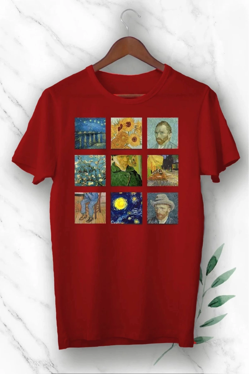 Unixes Siyah Art Van Gogh Portre Kolaj Baskılı T-shırt