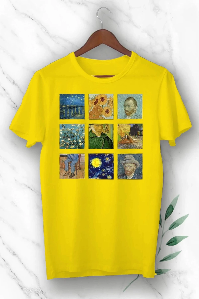 Unixes Siyah Art Van Gogh Portre Kolaj Baskılı T-shırt