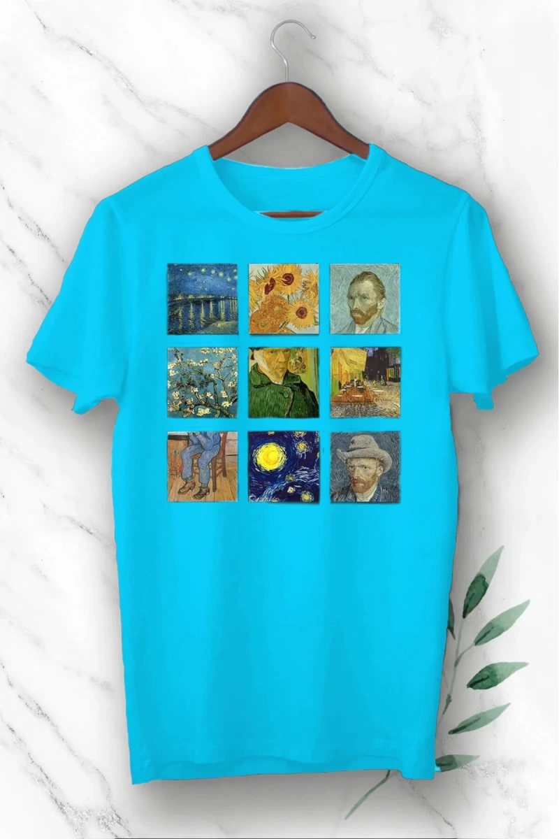 Unixes Siyah Art Van Gogh Portre Kolaj Baskılı T-shırt