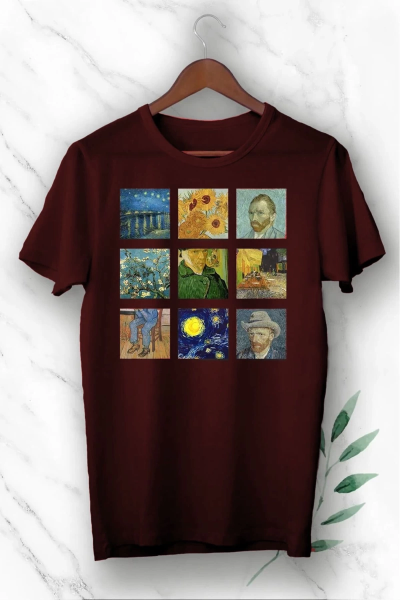 Unixes Siyah Art Van Gogh Portre Kolaj Baskılı T-shırt