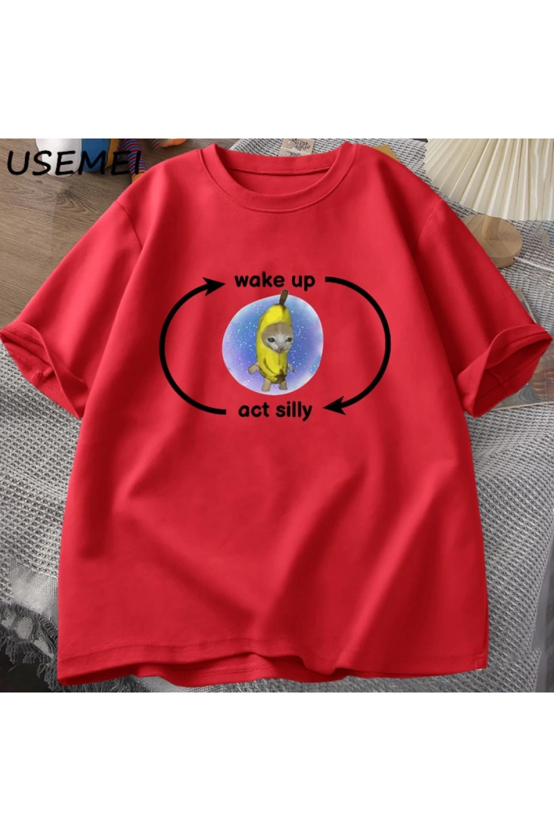 Uyandırma yasası aptal T Shirt ağlayan muz kedi Meme T-shirt komik üzgün Kitty kedi Zoning dı