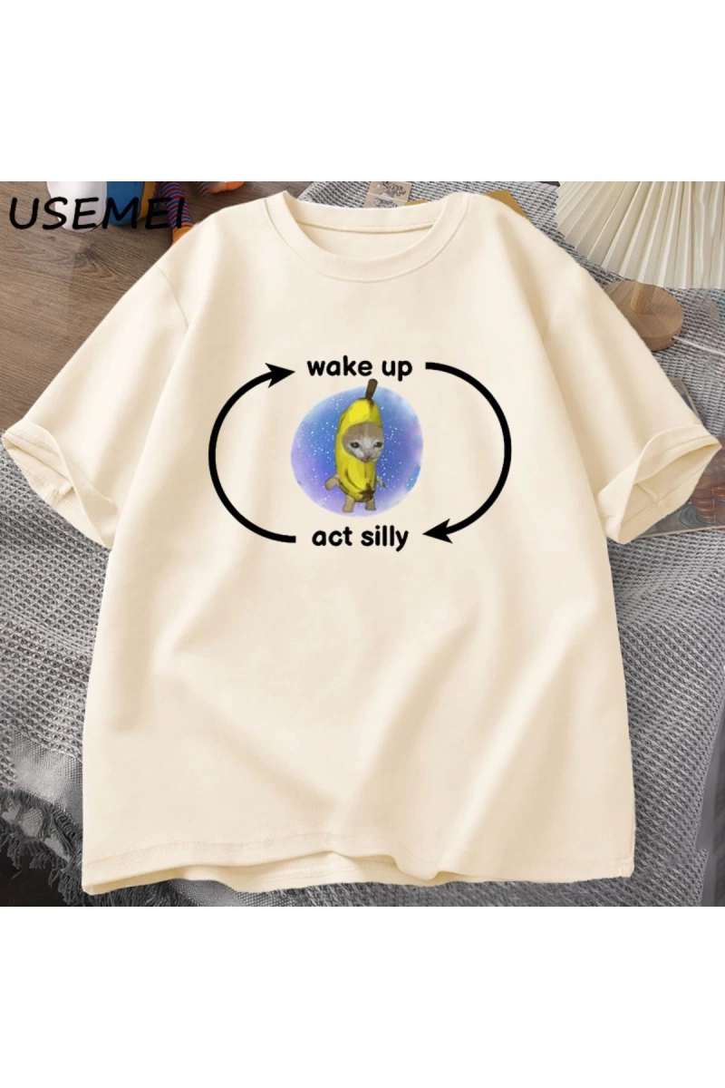 Uyandırma yasası aptal T Shirt ağlayan muz kedi Meme T-shirt komik üzgün Kitty kedi Zoning dı