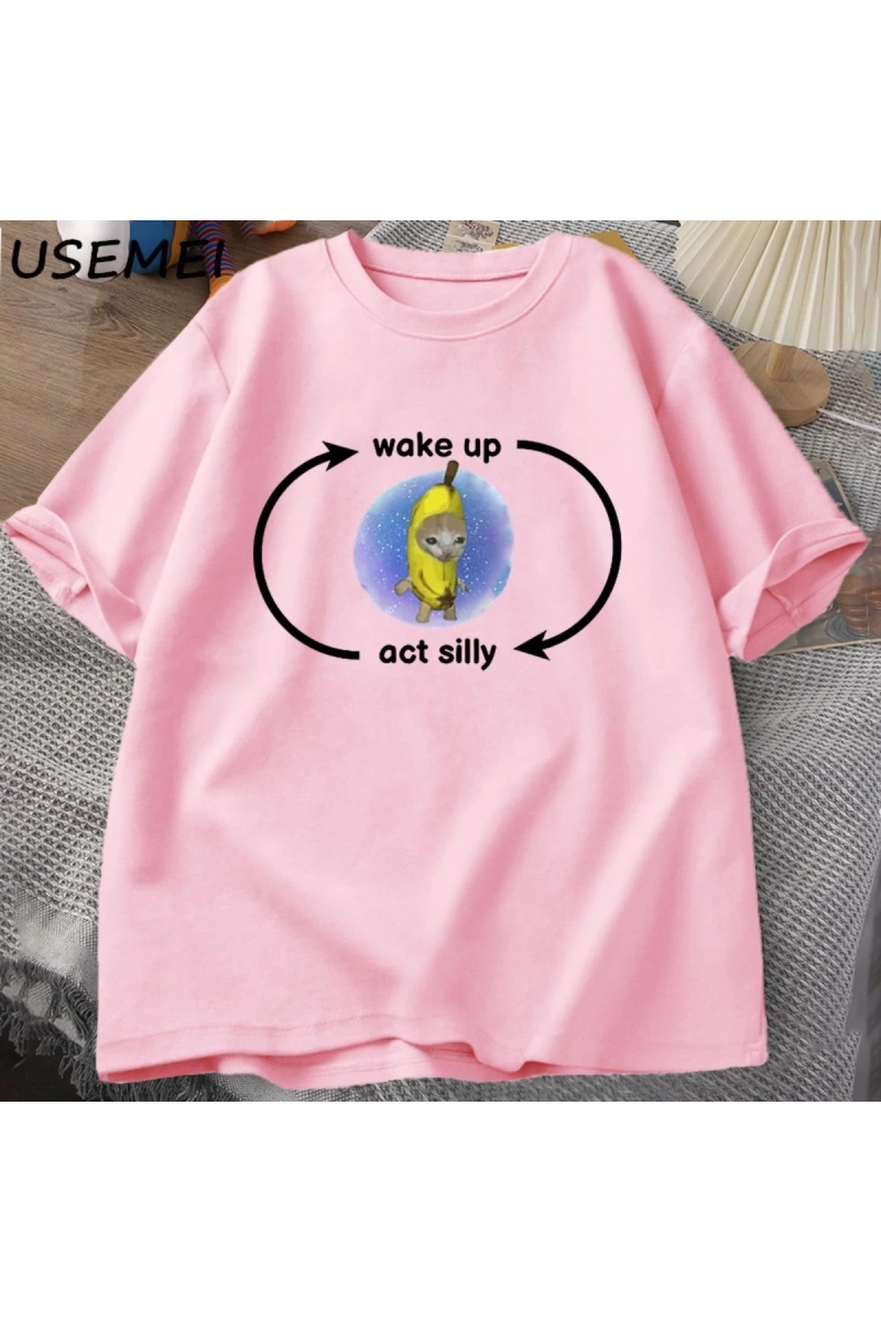 Uyandırma yasası aptal T Shirt ağlayan muz kedi Meme T-shirt komik üzgün Kitty kedi Zoning dı