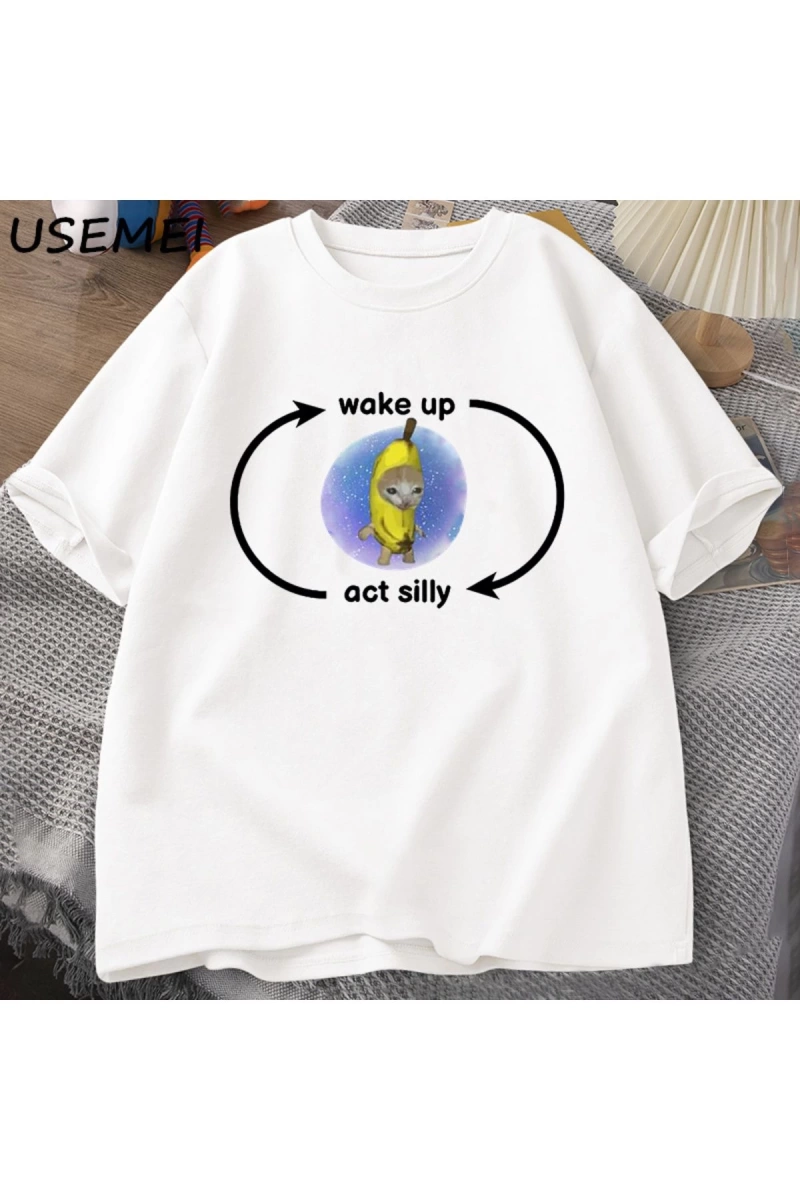 Uyandırma yasası aptal T Shirt ağlayan muz kedi Meme T-shirt komik üzgün Kitty kedi Zoning dı