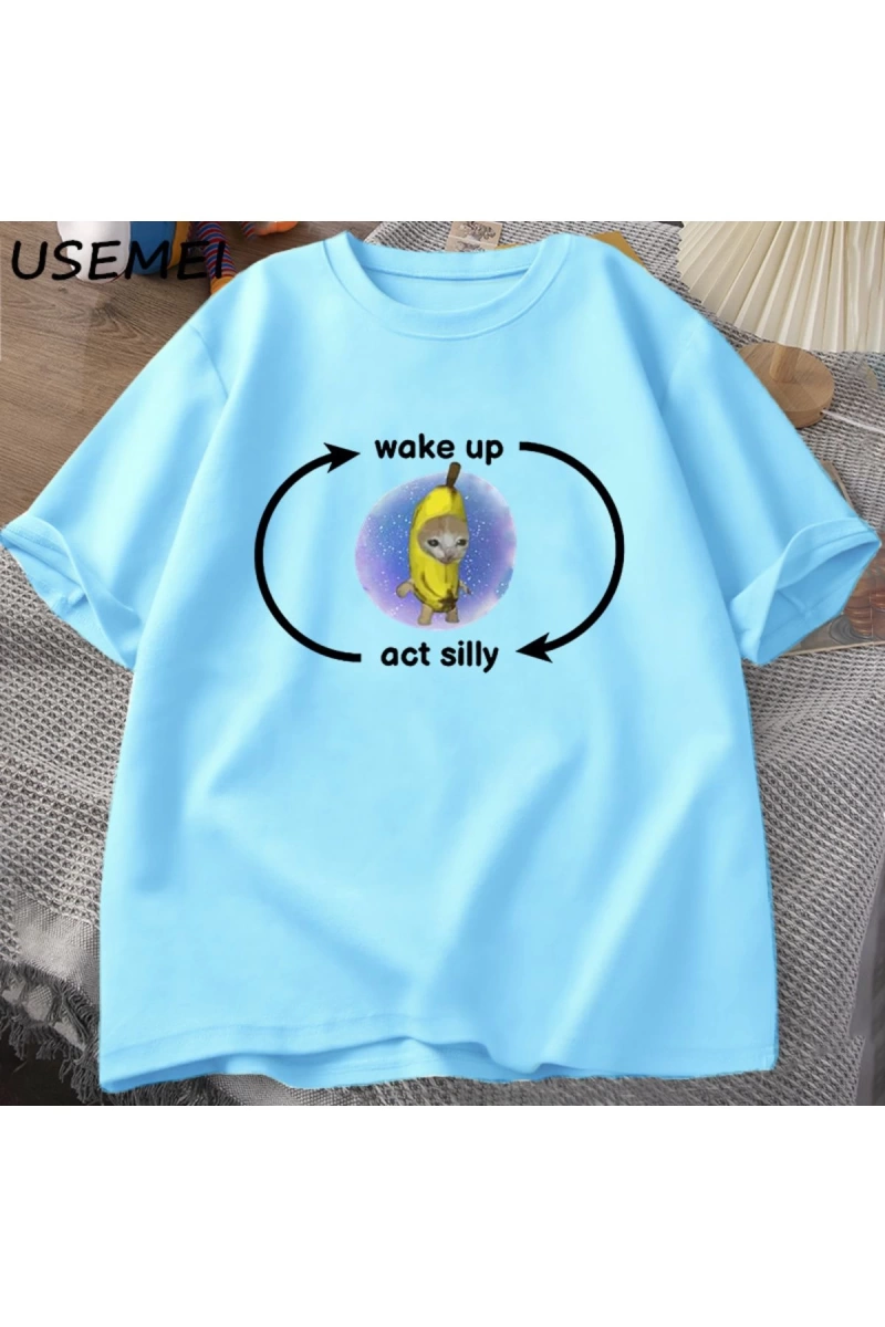 Uyandırma yasası  T Shirt ağlayan muz kedi  T-shirt komik üzgün Kitty kedi Zoning dı