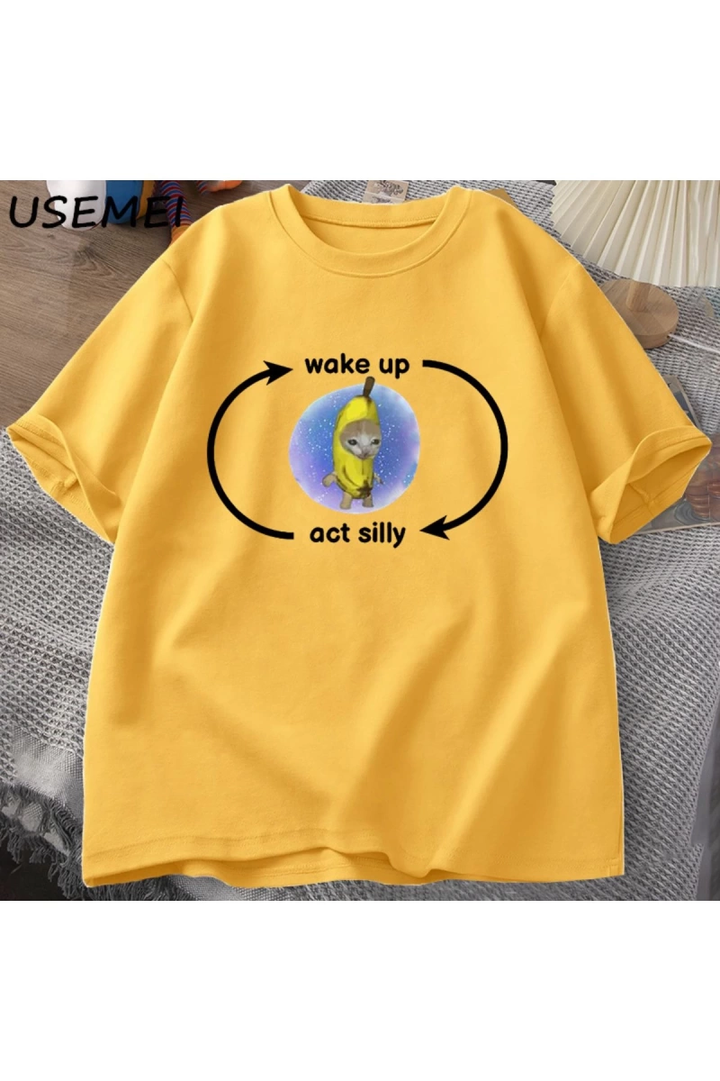 Uyandırma yasası T Shirt ağlayan muz T-shirt komik üzgün Kitty kedi Zoning dı