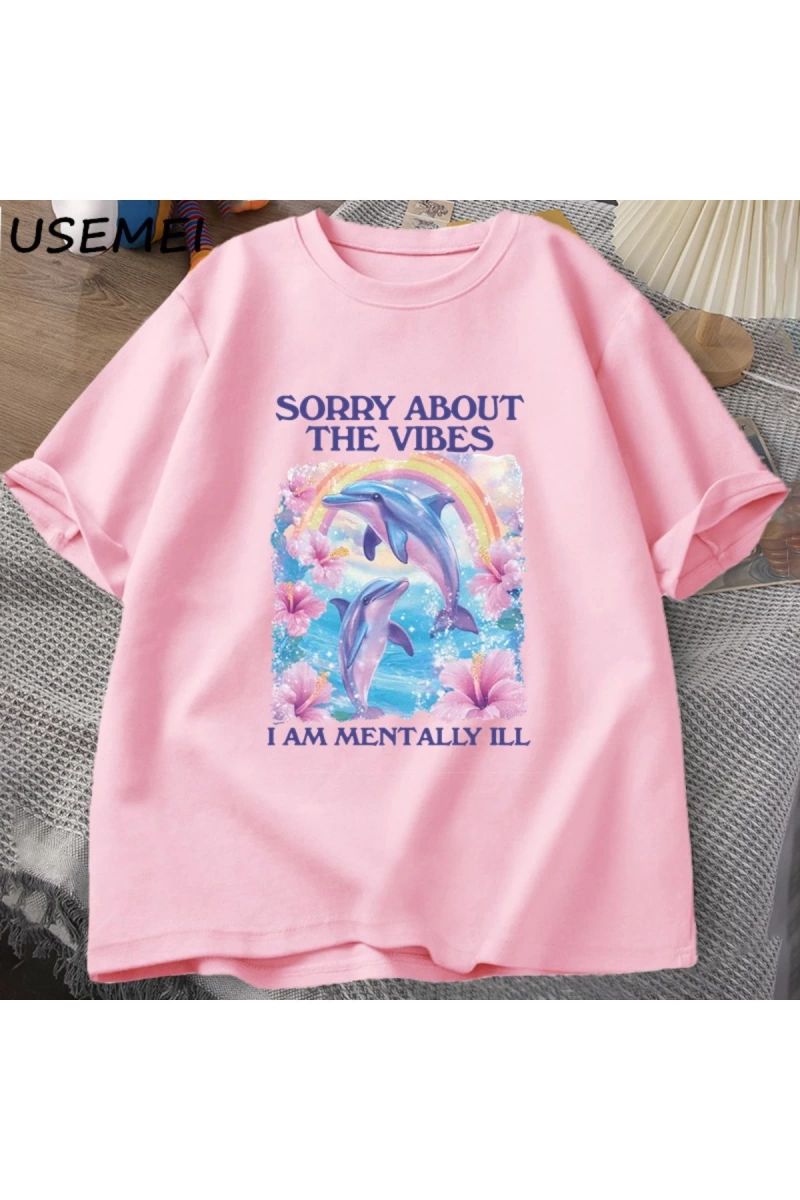 Üzgünüm Vibes hakkında Unisex T Shirt Aptal Garip T-shirt Komik Zihinsel Tshirt Pamuk Kısa Ko