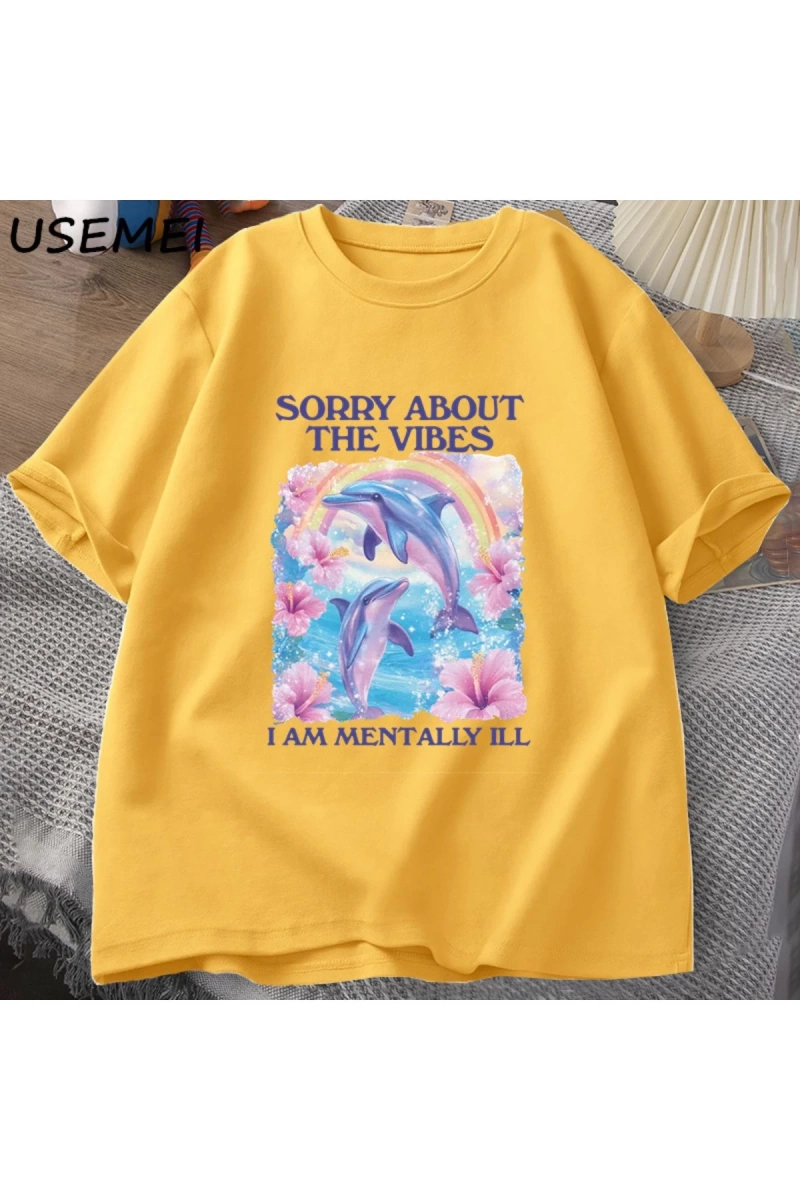 Üzgünüm Vibes hakkında Unisex T Shirt Aptal Garip T-shirt Komik Zihinsel Tshirt Pamuk Kısa Ko