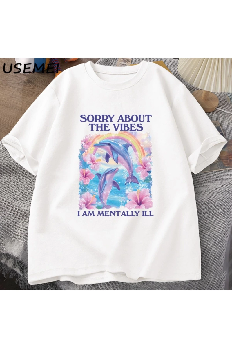 Üzgünüm Vibes hakkında Unisex T Shirt Aptal Garip T-shirt Komik Zihinsel Tshirt Pamuk Kısa Ko