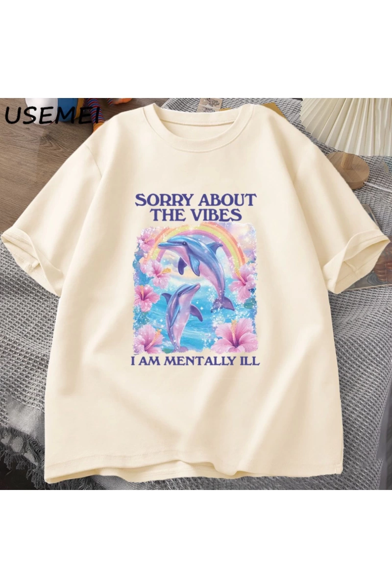 Üzgünüm Vibes hakkında Unisex T Shirt Aptal Garip T-shirt Komik Zihinsel Tshirt Pamuk Kısa Ko