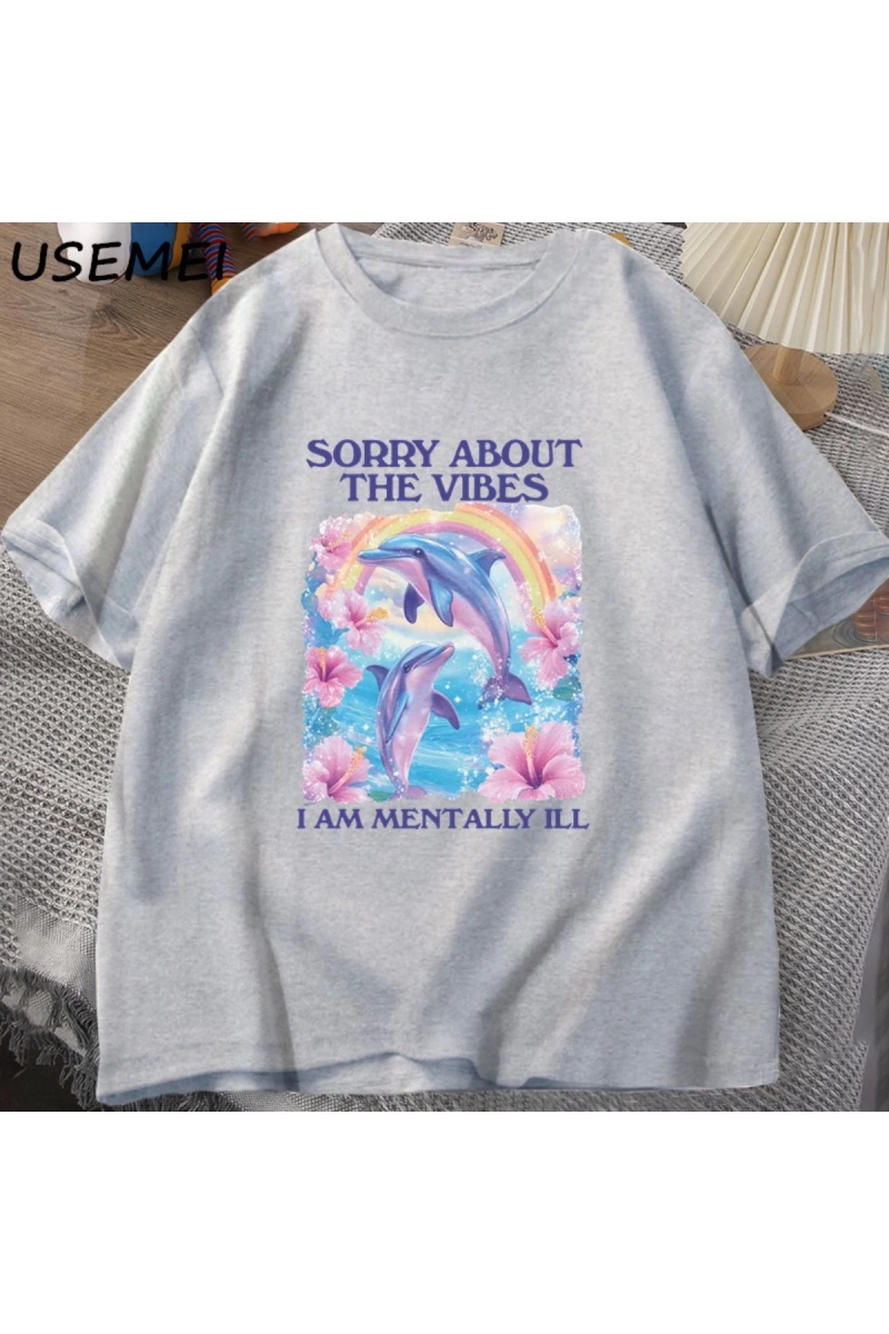 Üzgünüm Vibes hakkında Unisex T Shirt Aptal Garip T-shirt Komik Zihinsel Tshirt Pamuk Kısa Ko