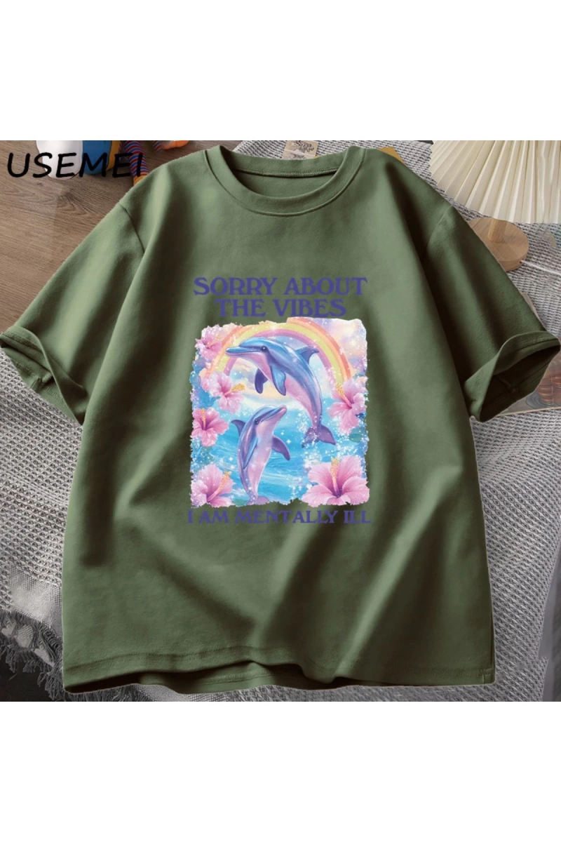 Üzgünüm Vibes hakkında Unisex T Shirt Aptal Garip T-shirt Komik Zihinsel Tshirt Pamuk Kısa Ko