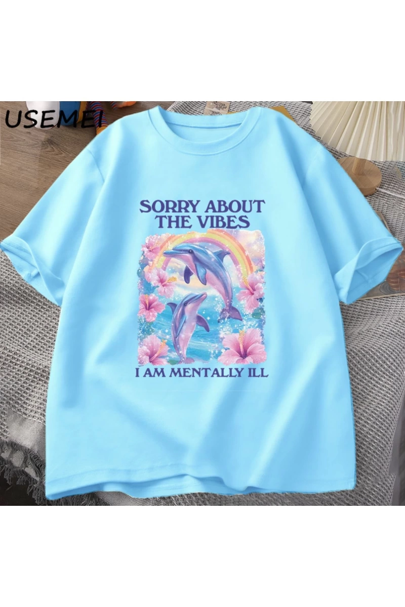 Üzgünüm Vibes hakkında Unisex T Shirt Aptal Garip T-shirt Komik Zihinsel Tshirt Pamuk Kısa Ko