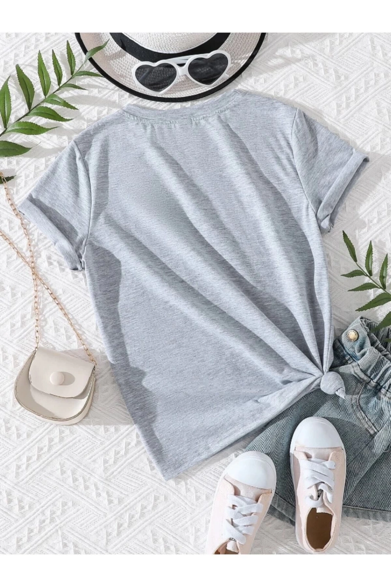 VASK Ünisex Rahat Kalıp Pamuklu Düz Gri-melanj Çocuk T-shirt TYC00773675543