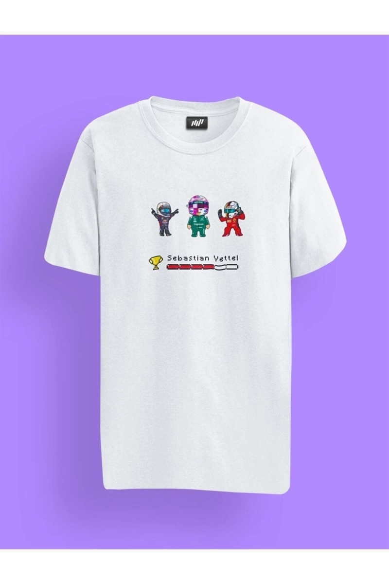 Vettel Pixel Art Beyaz T-shirt