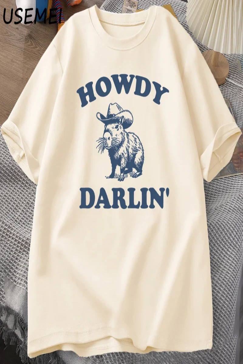 Vintage 90s Komik Kapibara T Shirt Kadın Retro Y2k Estetik Sevimli Howdy Darlin T-Shirt Komik 3030