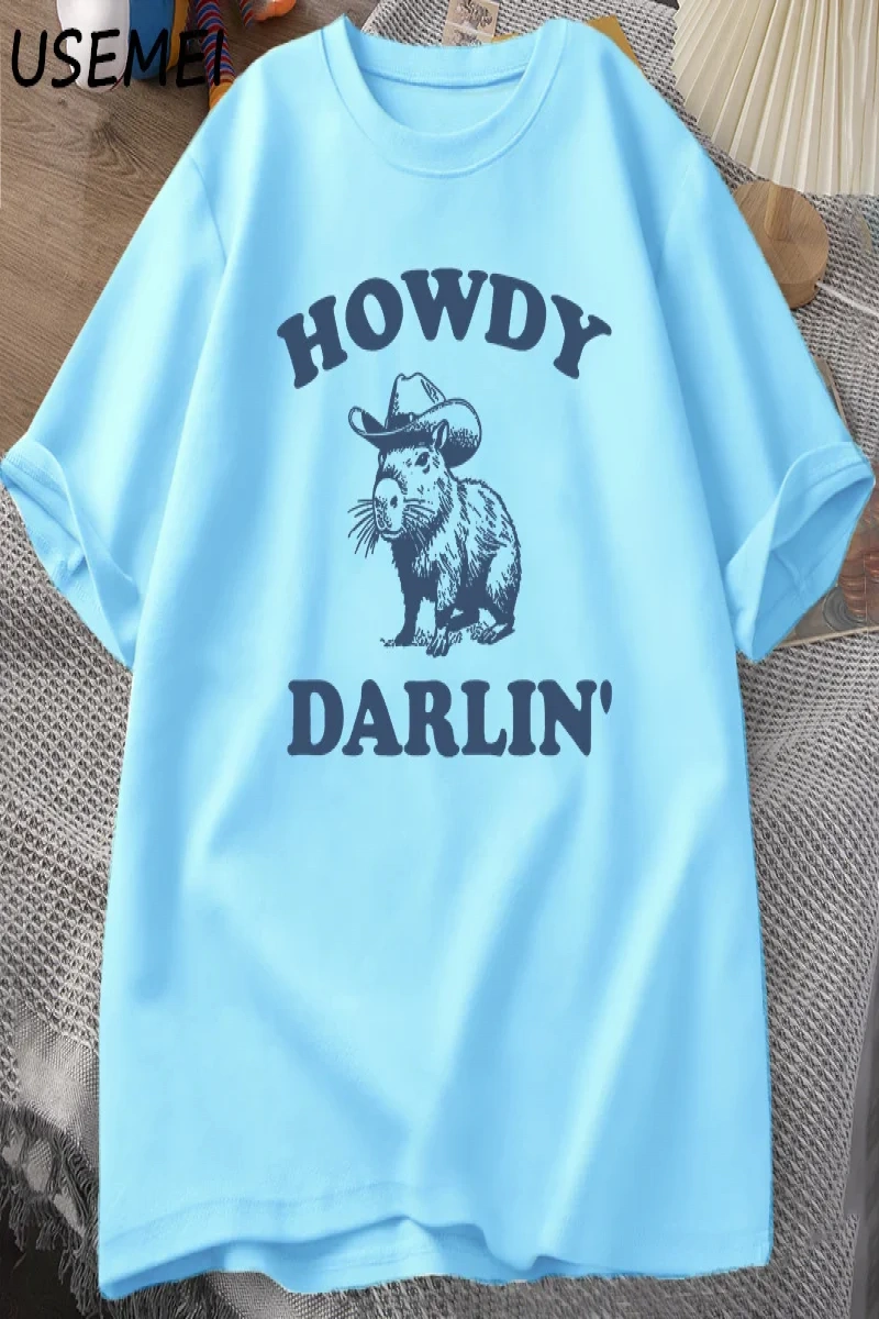 Vintage 90s Komik Kapibara T Shirt Kadın Retro Y2k Estetik Sevimli Howdy Darlin T-Shirt Komik 3030