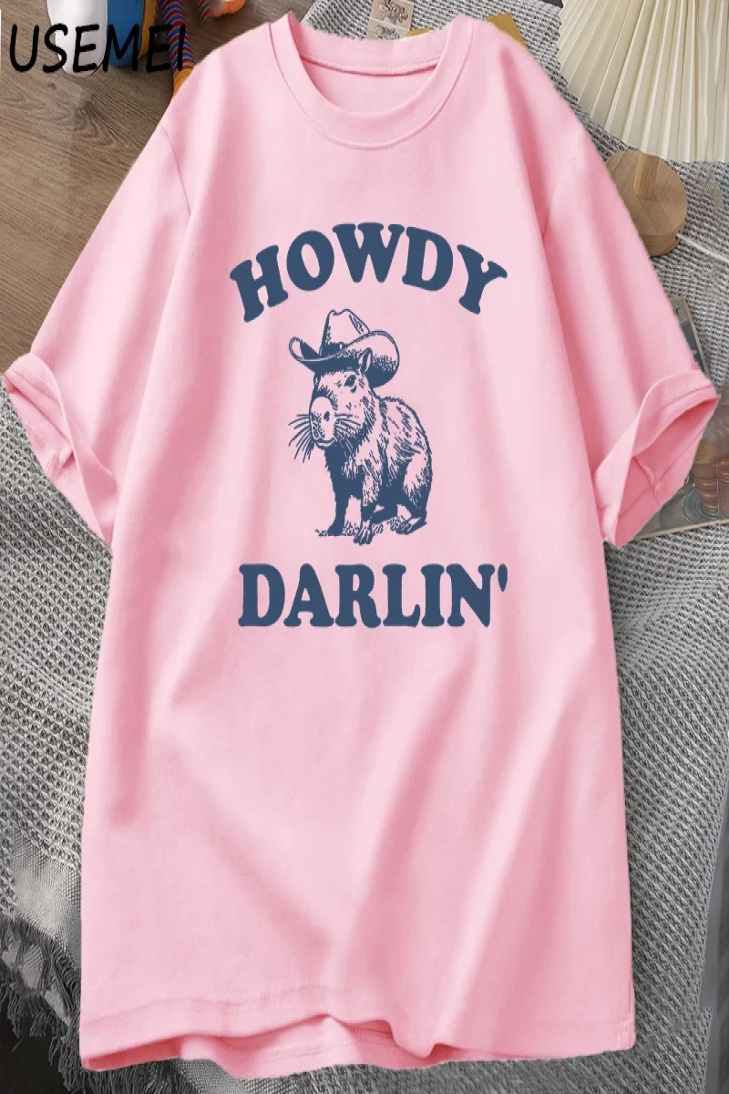 Vintage 90s Komik Kapibara T Shirt Kadın Retro Y2k Estetik Sevimli Howdy Darlin T-Shirt Komik 3030