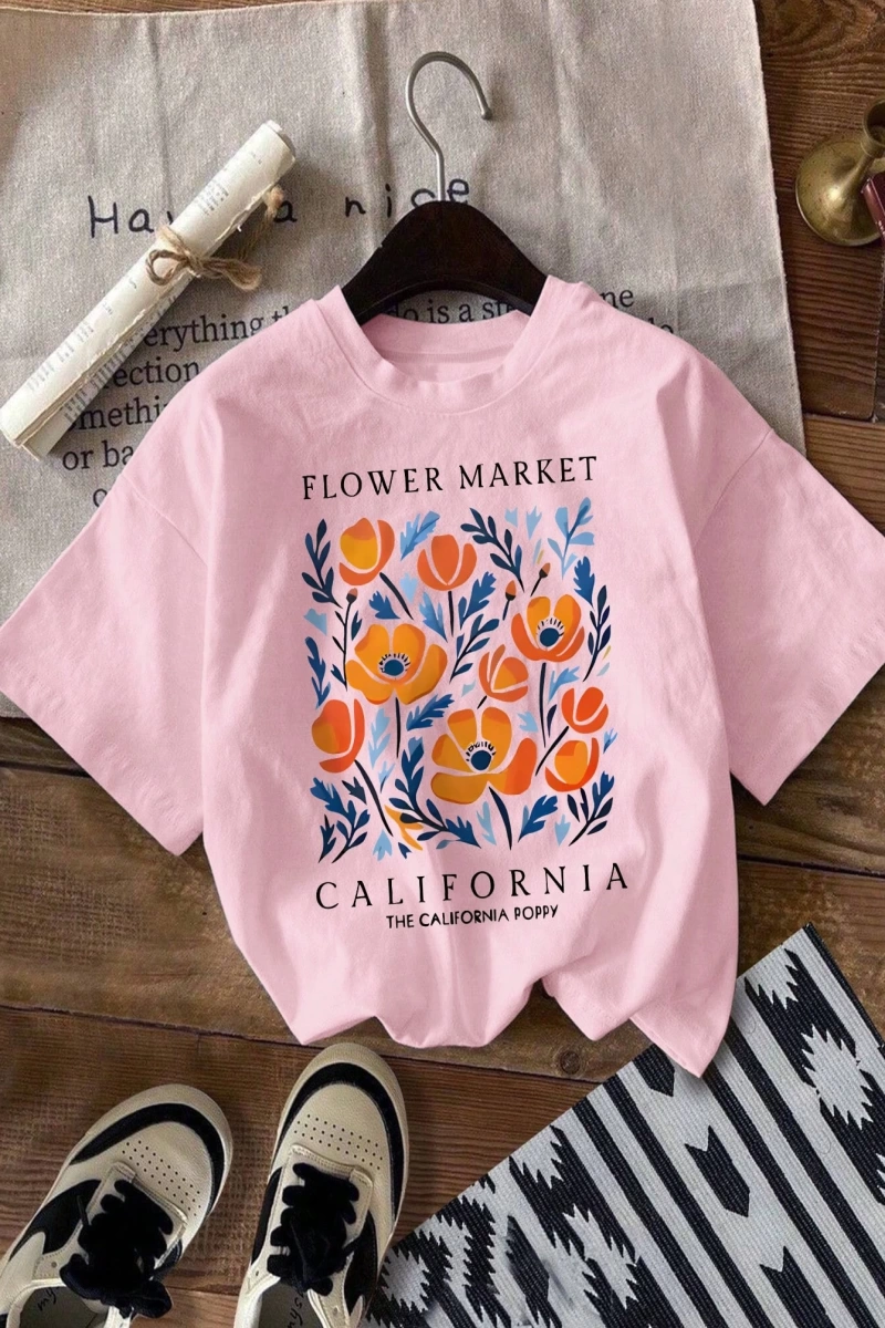 Vintage Loose Kişilik Sokak Grafik Baskılı Yuvarlak Yaka Kısa Kollu Tişört