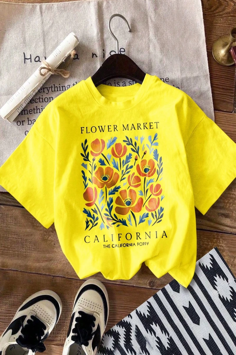 Vintage Loose Kişilik Sokak Grafik Baskılı Yuvarlak Yaka Kısa Kollu Tişört